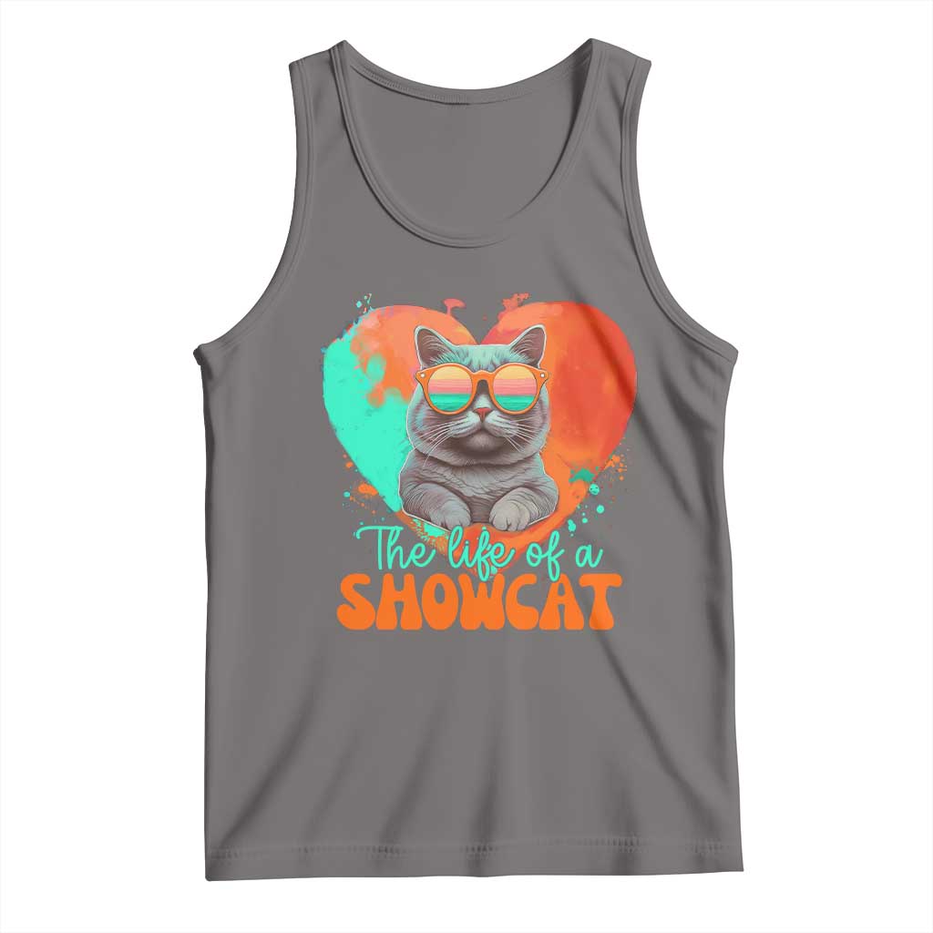 The Life Of A Showcat Tank Top Funny Cat Showgirl Era Heart Shape TS10 Deep Heather Print Your Wear
