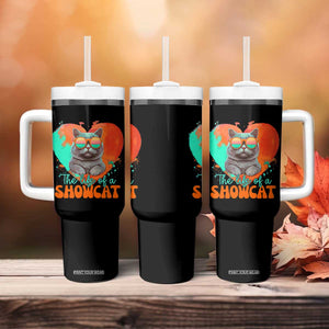 The Life Of A Showcat Tumbler With Handle Funny Cat Showgirl Era Heart Shape TS10 Print Your Wear