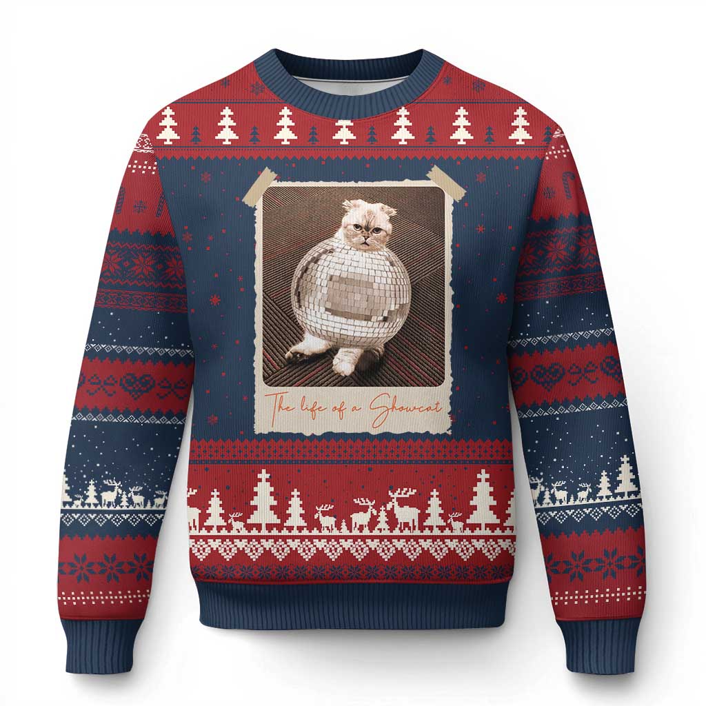 The Life Of A Showcat Ugly Christmas Sweater Funny Vintage Photo Cat Era TS10 Navy Red Print Your Wear