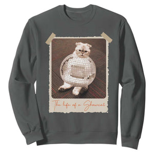 The Life Of A Showcat Sweatshirt Funny Vintage Photo Cat Era TS10 Dark Heather Print Your Wear