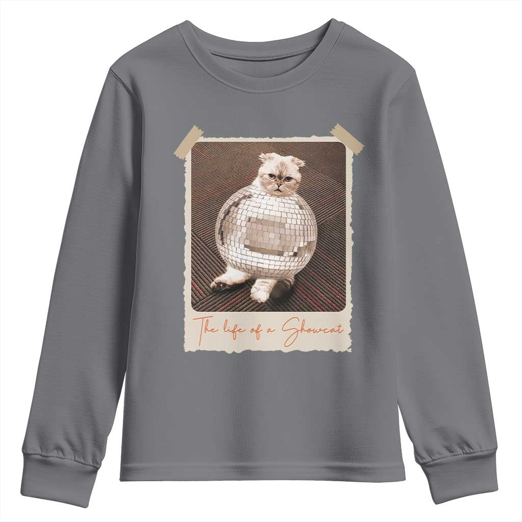 The Life Of A Showcat Youth Sweatshirt Funny Vintage Photo Cat Era TS10 Charcoal Print Your Wear