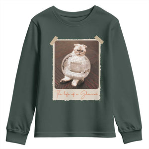 The Life Of A Showcat Youth Sweatshirt Funny Vintage Photo Cat Era TS10 Dark Forest Green Print Your Wear