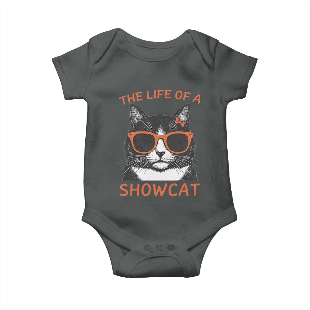The Life Of A Showcat Baby Onesie Funny Cat Showgirl Era TS10 Dark Heather Print Your Wear