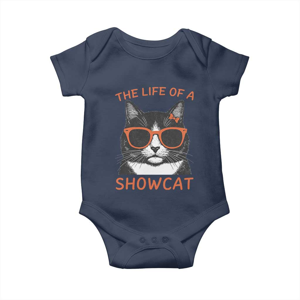 The Life Of A Showcat Baby Onesie Funny Cat Showgirl Era TS10 Navy Print Your Wear