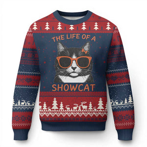 The Life Of A Showcat Ugly Christmas Sweater Funny Cat Showgirl Era TS10 Navy Red Print Your Wear