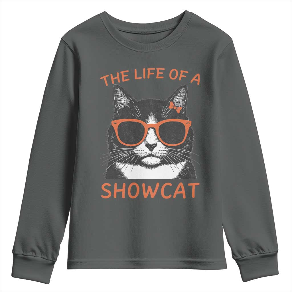 The Life Of A Showcat Youth Sweatshirt Funny Cat Showgirl Era TS10 Dark Heather Print Your Wear