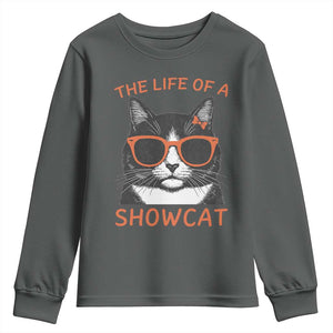The Life Of A Showcat Youth Sweatshirt Funny Cat Showgirl Era TS10 Dark Heather Print Your Wear