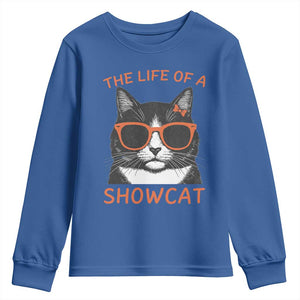 The Life Of A Showcat Youth Sweatshirt Funny Cat Showgirl Era TS10 Royal Blue Print Your Wear