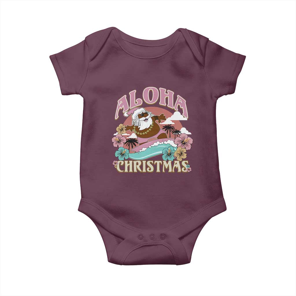 Hawaii Christmas Baby Onesie Retro African American Surfing Santa With Tattoos Aloha Christmas TS10 Maroon Print Your Wear