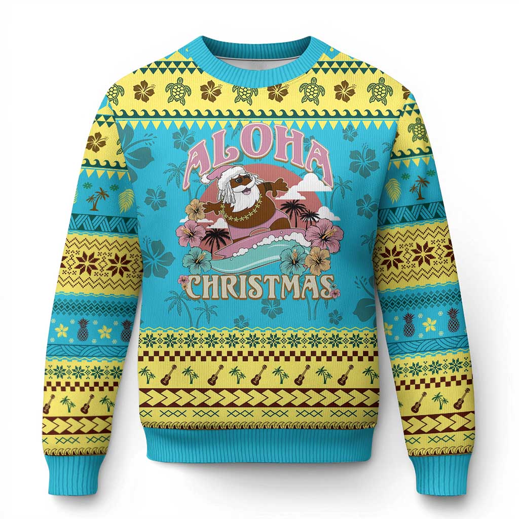 Hawaii Ugly Christmas Sweater Retro African American Surfing Santa With Tattoos Aloha Christmas TS10 Hawaii Print Your Wear