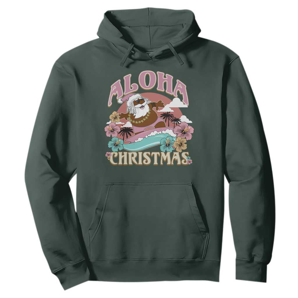 Hawaii Christmas Hoodie Retro African American Surfing Santa With Tattoos Aloha Christmas TS10 Dark Forest Green Print Your Wear