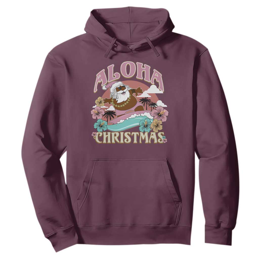 Hawaii Christmas Hoodie Retro African American Surfing Santa With Tattoos Aloha Christmas TS10 Maroon Print Your Wear