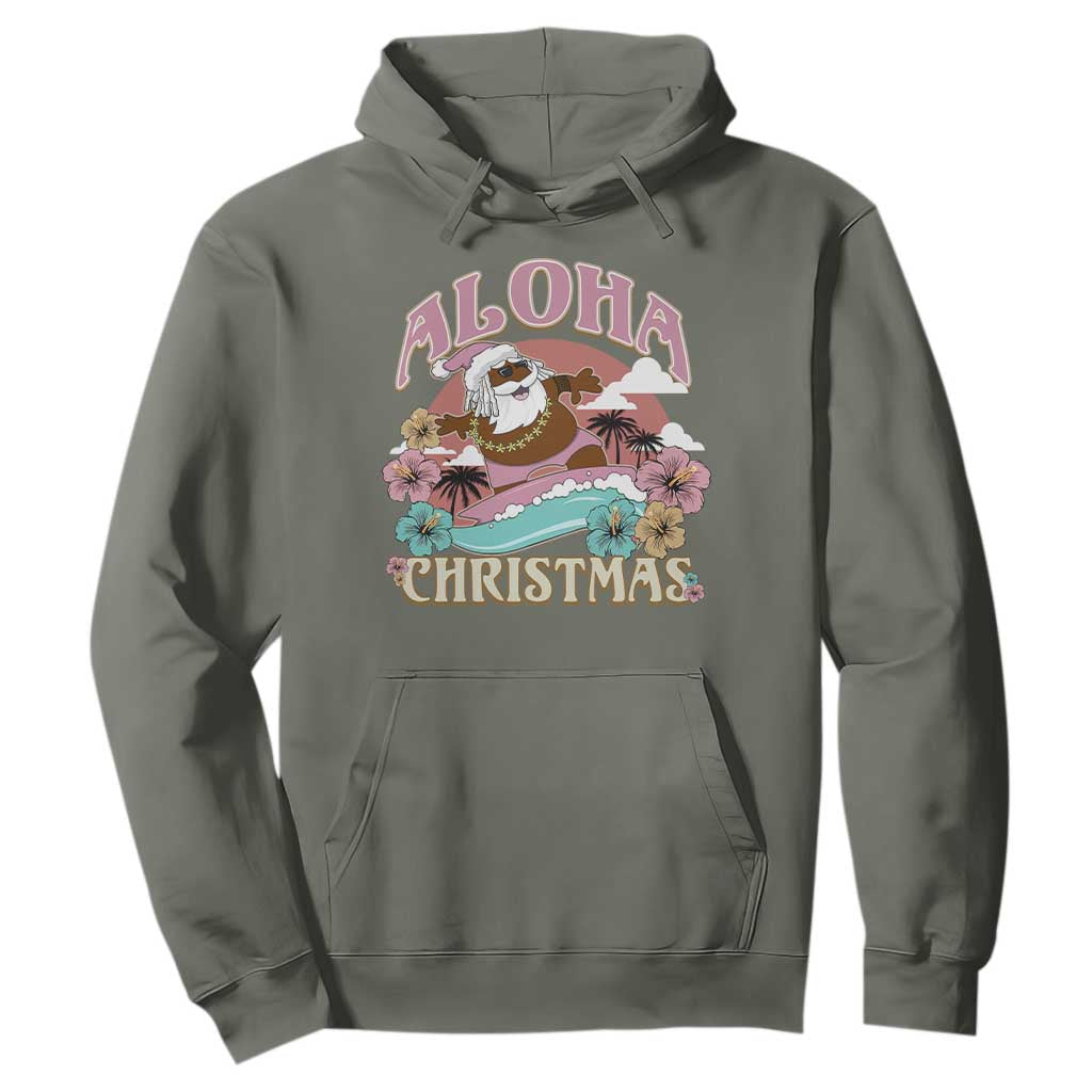 Hawaii Christmas Hoodie Retro African American Surfing Santa With Tattoos Aloha Christmas TS10 Military Green Print Your Wear