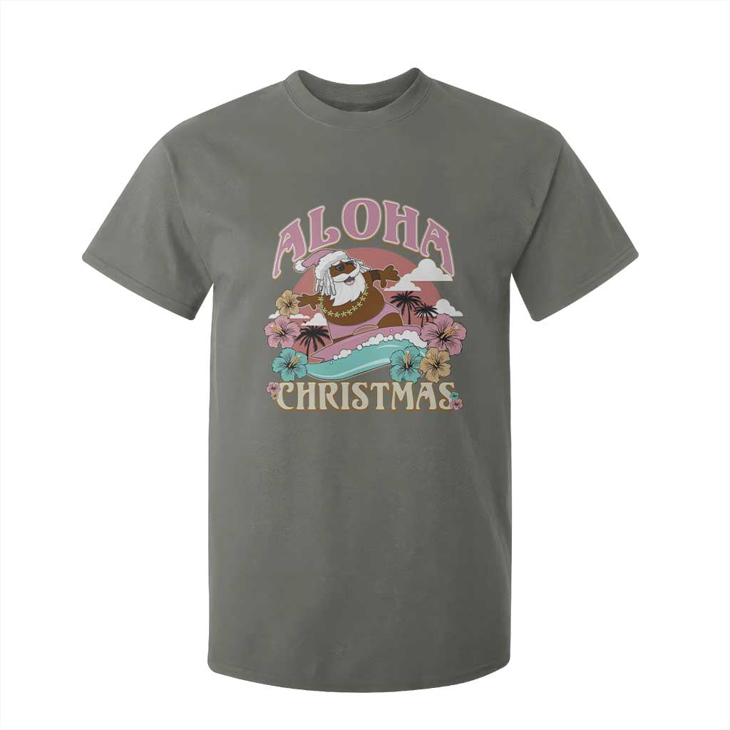 Hawaii Christmas T Shirt For Kid Retro African American Surfing Santa With Tattoos Aloha Christmas TS10 Military Green Print Your Wear