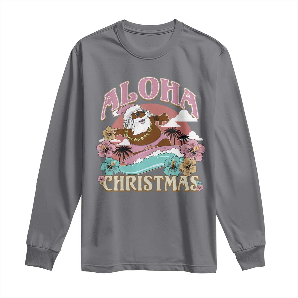 Hawaii Christmas Long Sleeve Shirt Retro African American Surfing Santa With Tattoos Aloha Christmas TS10 Charcoal Print Your Wear