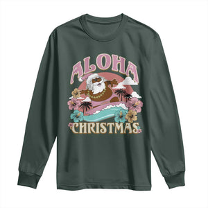 Hawaii Christmas Long Sleeve Shirt Retro African American Surfing Santa With Tattoos Aloha Christmas TS10 Dark Forest Green Print Your Wear