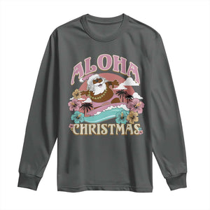 Hawaii Christmas Long Sleeve Shirt Retro African American Surfing Santa With Tattoos Aloha Christmas TS10 Dark Heather Print Your Wear