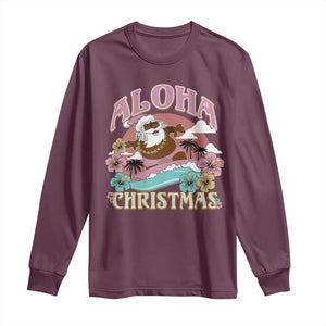 Hawaii Christmas Long Sleeve Shirt Retro African American Surfing Santa With Tattoos Aloha Christmas TS10 Maroon Print Your Wear