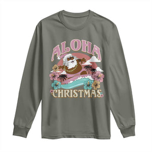 Hawaii Christmas Long Sleeve Shirt Retro African American Surfing Santa With Tattoos Aloha Christmas TS10 Military Green Print Your Wear