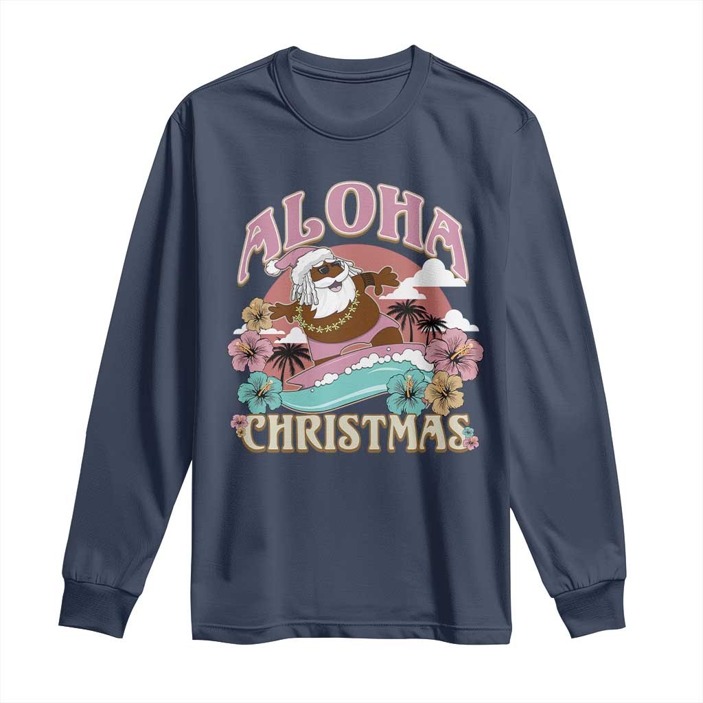 Hawaii Christmas Long Sleeve Shirt Retro African American Surfing Santa With Tattoos Aloha Christmas TS10 Navy Print Your Wear