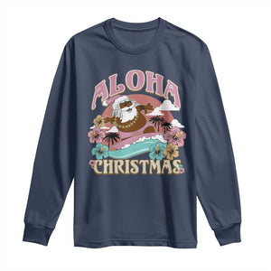 Hawaii Christmas Long Sleeve Shirt Retro African American Surfing Santa With Tattoos Aloha Christmas TS10 Navy Print Your Wear