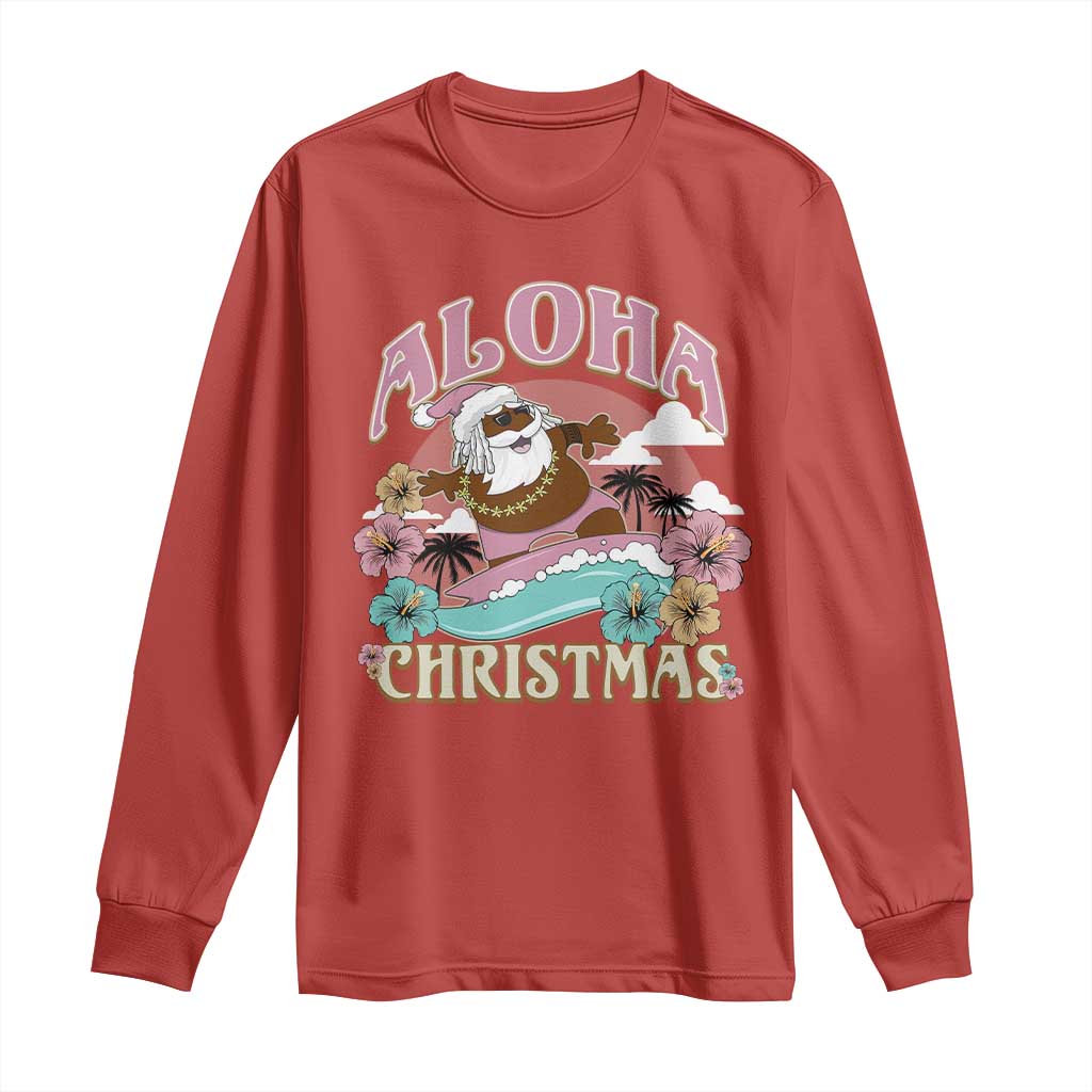 Hawaii Christmas Long Sleeve Shirt Retro African American Surfing Santa With Tattoos Aloha Christmas TS10 Red Print Your Wear