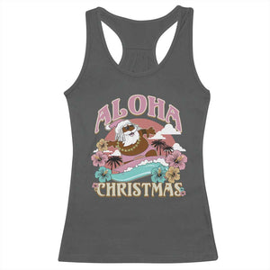 Hawaii Christmas Racerback Tank Top Retro African American Surfing Santa With Tattoos Aloha Christmas TS10 Dark Heather Print Your Wear