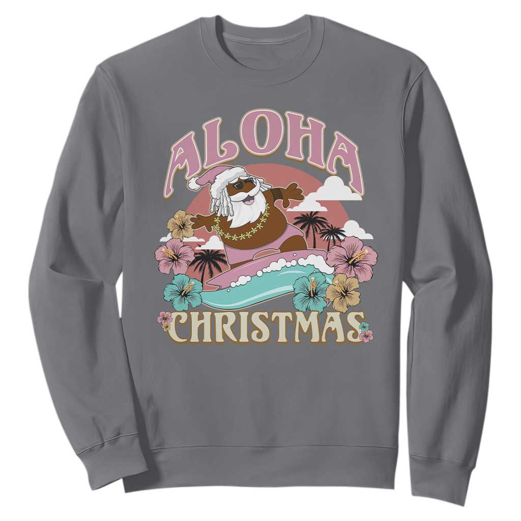 Hawaii Christmas Sweatshirt Retro African American Surfing Santa With Tattoos Aloha Christmas TS10 Charcoal Print Your Wear