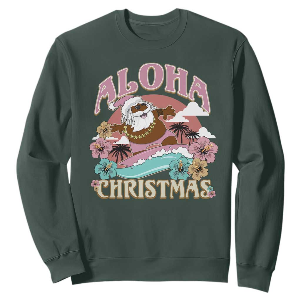 Hawaii Christmas Sweatshirt Retro African American Surfing Santa With Tattoos Aloha Christmas TS10 Dark Forest Green Print Your Wear