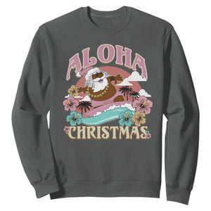 Hawaii Christmas Sweatshirt Retro African American Surfing Santa With Tattoos Aloha Christmas TS10 Dark Heather Print Your Wear