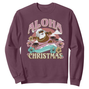 Hawaii Christmas Sweatshirt Retro African American Surfing Santa With Tattoos Aloha Christmas TS10 Maroon Print Your Wear