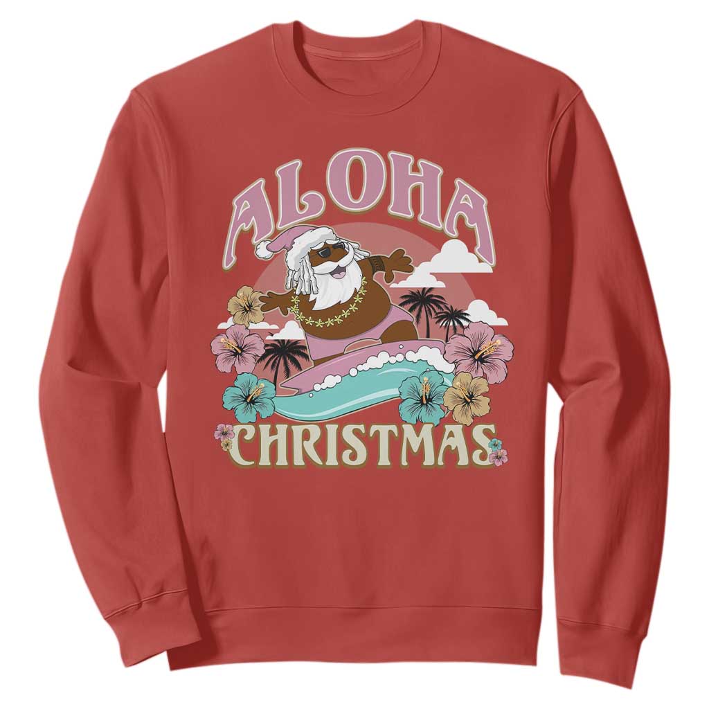 Hawaii Christmas Sweatshirt Retro African American Surfing Santa With Tattoos Aloha Christmas TS10 Red Print Your Wear