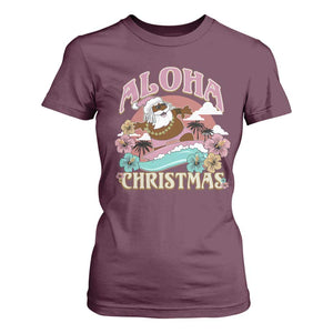 Hawaii Christmas T Shirt For Women Retro African American Surfing Santa With Tattoos Aloha Christmas TS10 Maroon Print Your Wear