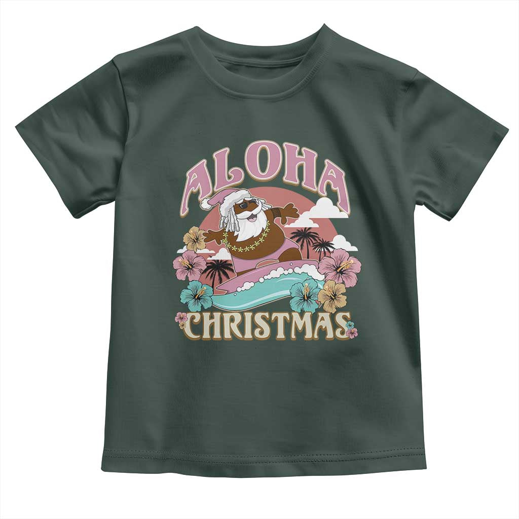 Hawaii Christmas Toddler T Shirt Retro African American Surfing Santa With Tattoos Aloha Christmas TS10 Dark Forest Green Print Your Wear