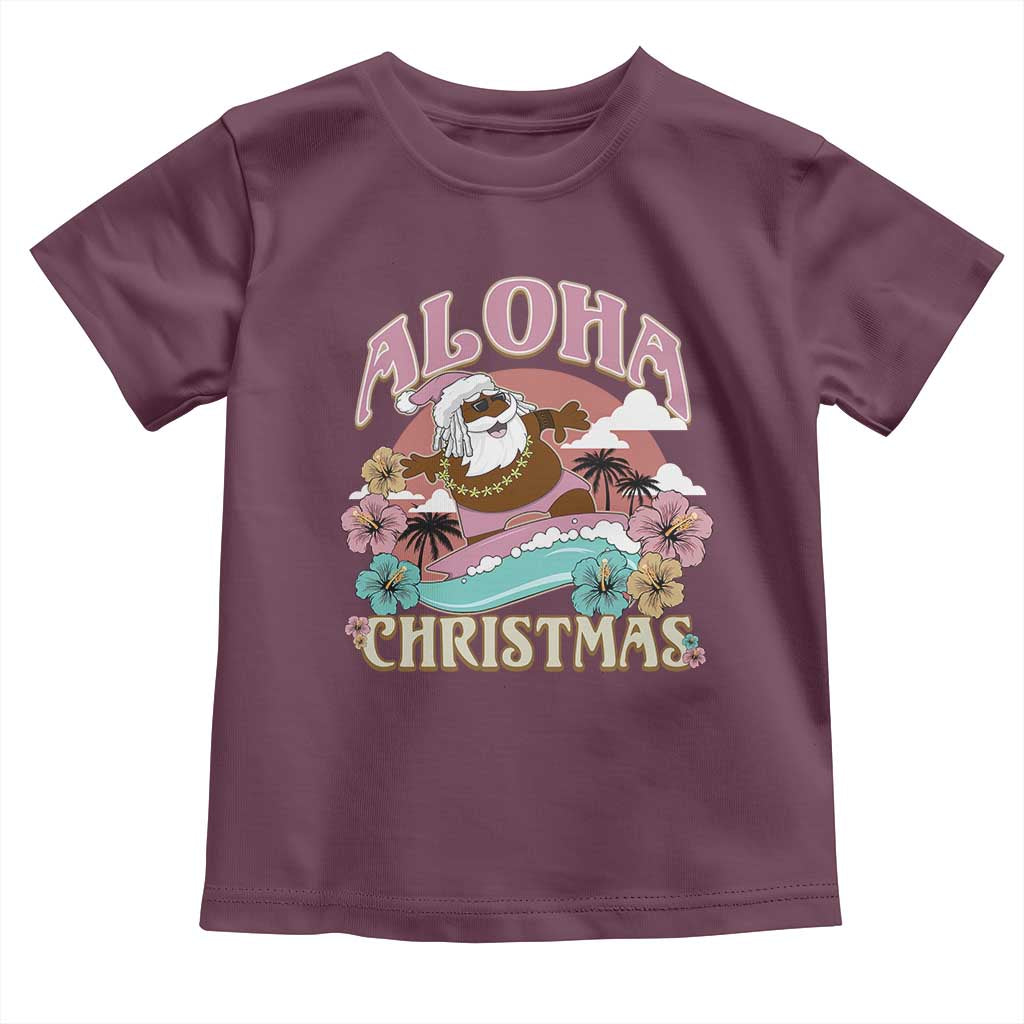 Hawaii Christmas Toddler T Shirt Retro African American Surfing Santa With Tattoos Aloha Christmas TS10 Maroon Print Your Wear