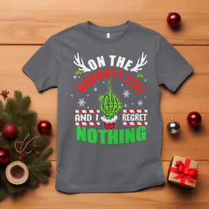 Funny Xmas T Shirt On The List Of Naughty And I Regret Nothing Christmas TS10 Charcoal Print Your Wear