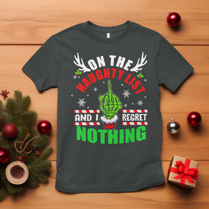 Funny Xmas T Shirt On The List Of Naughty And I Regret Nothing Christmas TS10 Dark Heather Print Your Wear