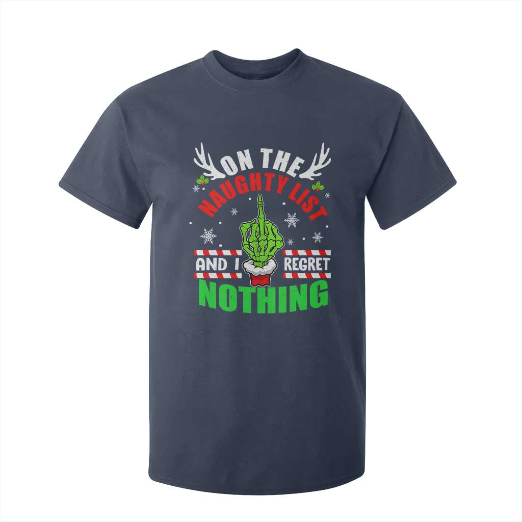 Funny Xmas T Shirt For Kid On The List Of Naughty And I Regret Nothing Christmas TS10 Navy Print Your Wear