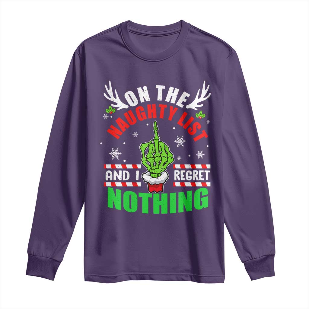 Funny Xmas Long Sleeve Shirt On The List Of Naughty And I Regret Nothing Christmas TS10 Purple Print Your Wear