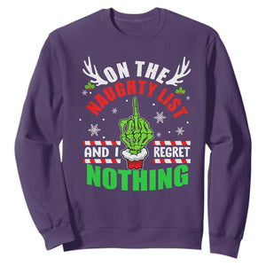 Funny Xmas Sweatshirt On The List Of Naughty And I Regret Nothing Christmas TS10 Purple Print Your Wear