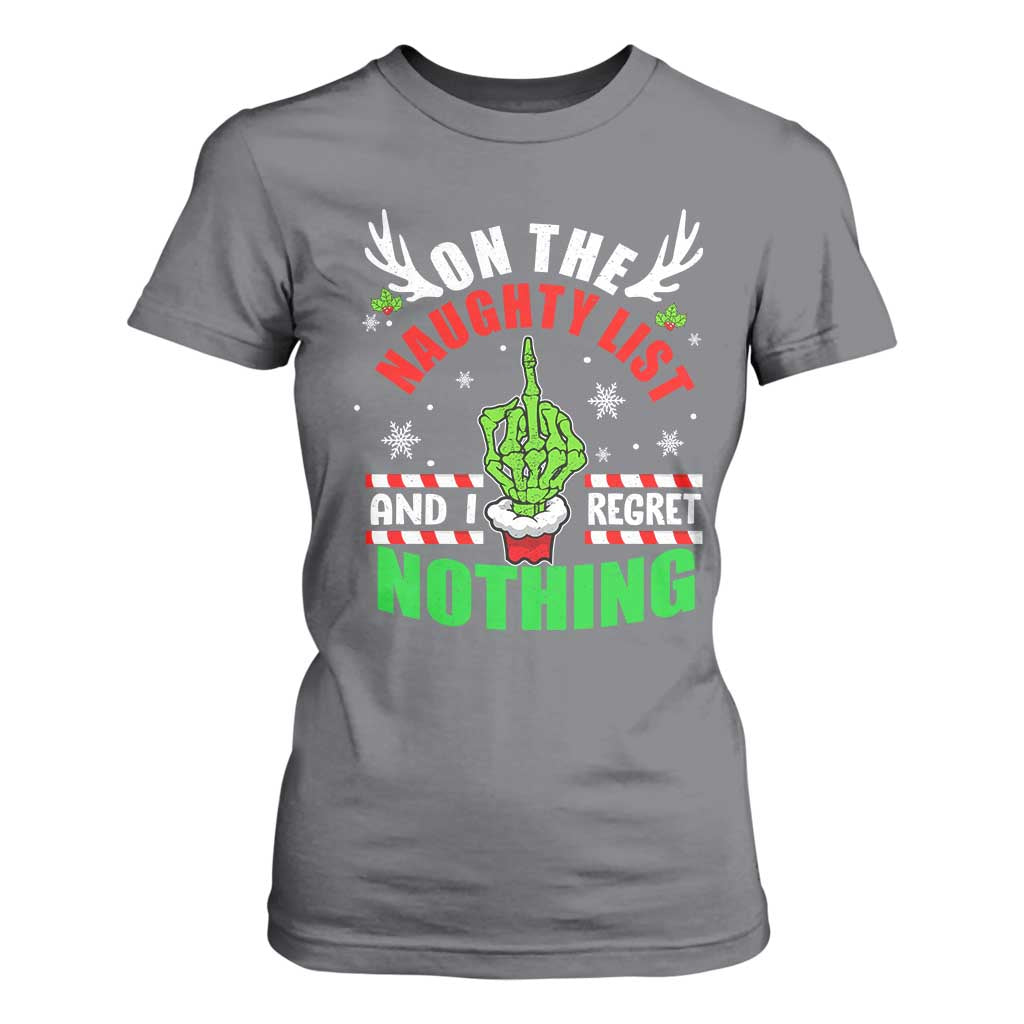 Funny Xmas T Shirt For Women On The List Of Naughty And I Regret Nothing Christmas TS10 Charcoal Print Your Wear