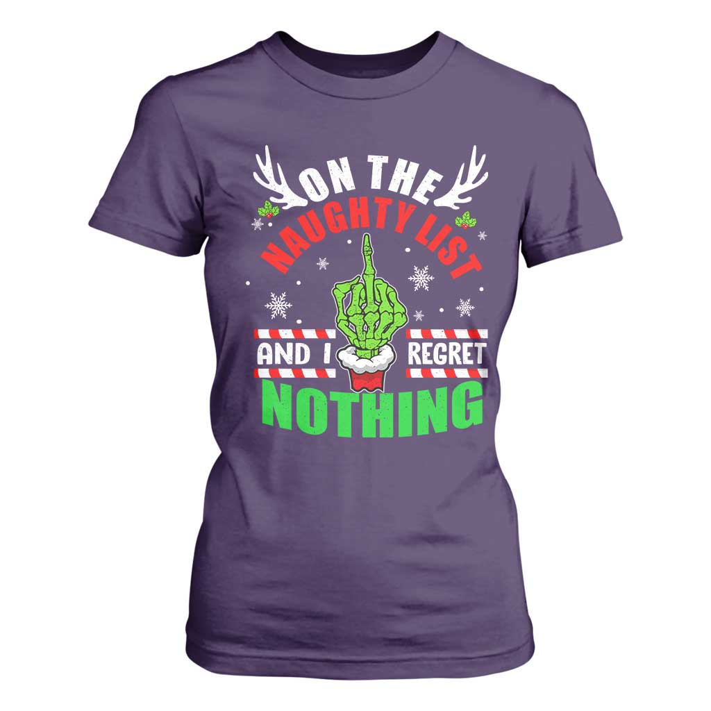 Funny Xmas T Shirt For Women On The List Of Naughty And I Regret Nothing Christmas TS10 Purple Print Your Wear