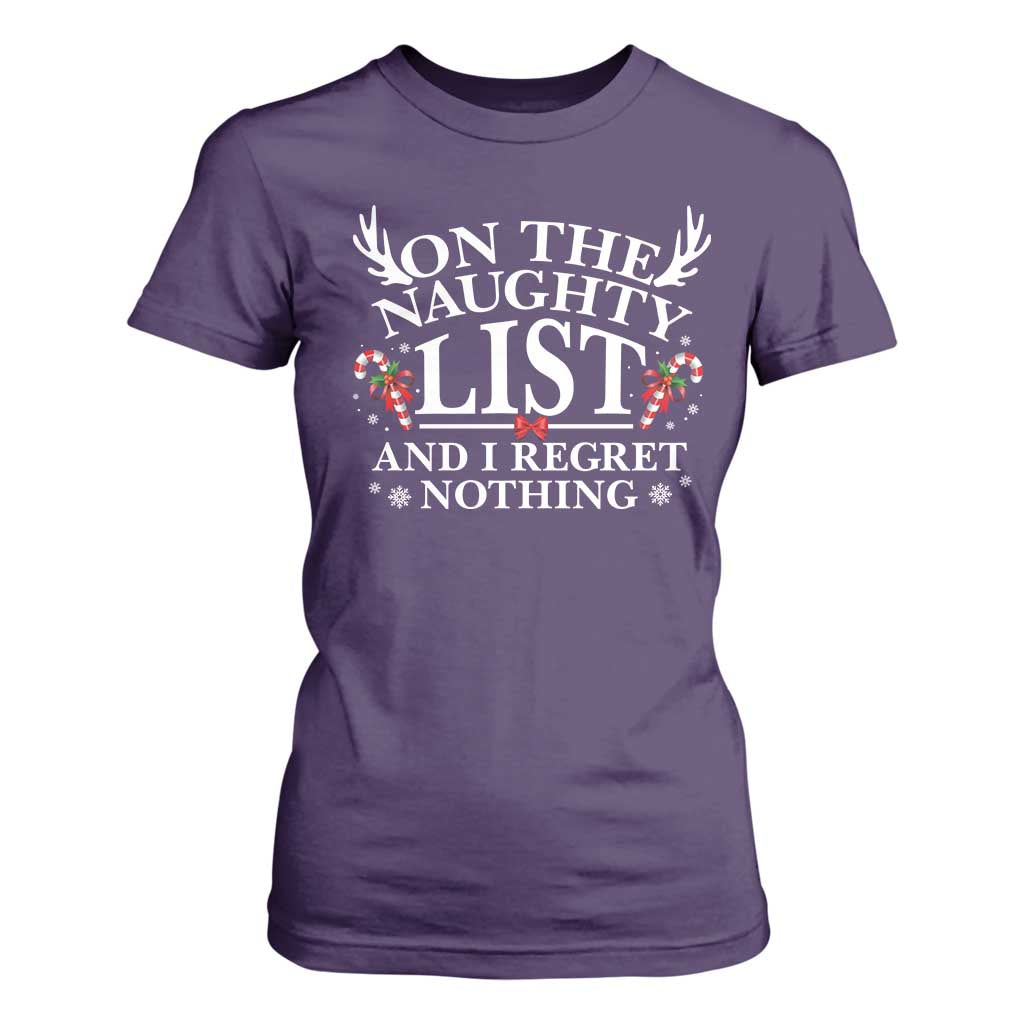 Funny Xmas T Shirt For Women On The Naughty List And I Regret Nothing TS10 Purple Print Your Wear