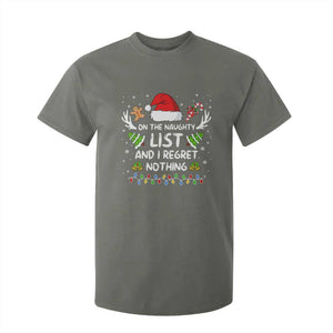 Funny Xmas T Shirt For Kid On The List Of Naughty And I Regret Nothing TS10 Military Green Print Your Wear