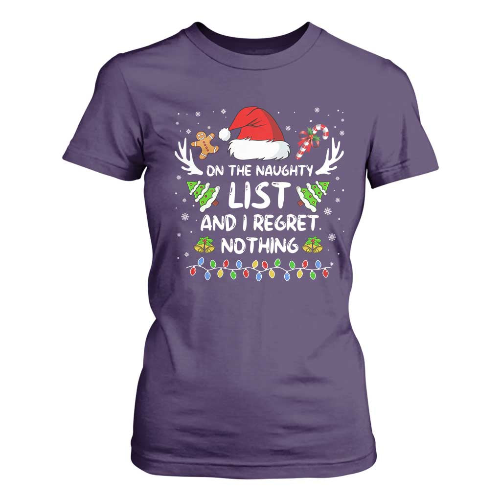 Funny Xmas T Shirt For Women On The List Of Naughty And I Regret Nothing TS10 Purple Print Your Wear