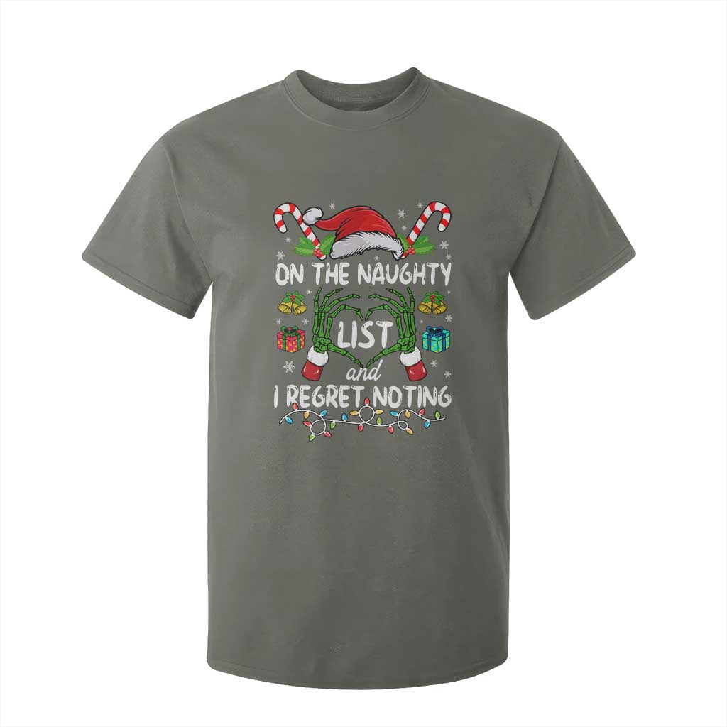 Funny Christmas T Shirt For Kid On The Naughty List And I Regret Nothing TS10 Military Green Print Your Wear