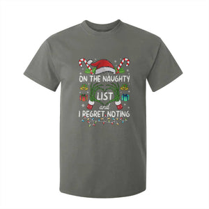 Funny Christmas T Shirt For Kid On The Naughty List And I Regret Nothing TS10 Military Green Print Your Wear