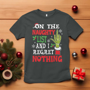 Funny Christmas T Shirt On The List Of Naughty And I Regret Nothing Xmas TS10 Dark Heather Print Your Wear