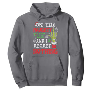 Funny Christmas Hoodie On The List Of Naughty And I Regret Nothing Xmas TS10 Charcoal Print Your Wear