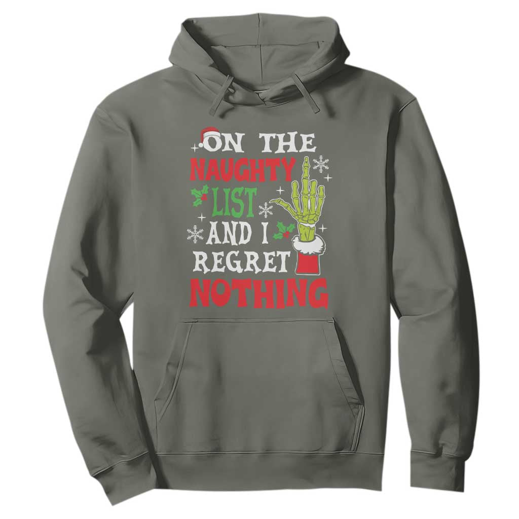 Funny Christmas Hoodie On The List Of Naughty And I Regret Nothing Xmas TS10 Military Green Print Your Wear